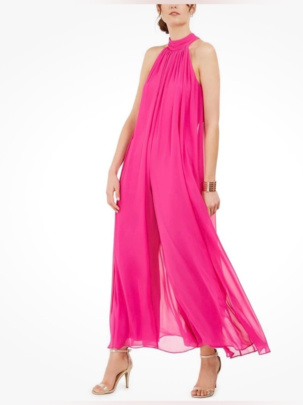 Prelude Women’s High-Neck sleeveless Jumpsuit Color Fuschia Pink Size L